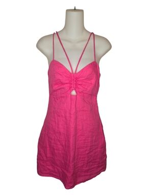 Mng Mango Hot Pink Linen Mini Dress Sundress Size 2